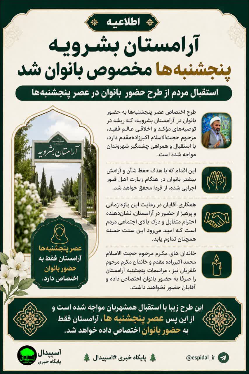 اختصاص عصر پنجشنبه‌های آرامستان بشرویه به بانوان