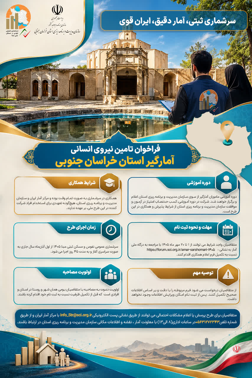 فراخوان تأمین نیروی انسانی آمارگیر استان خراسان جنوبی