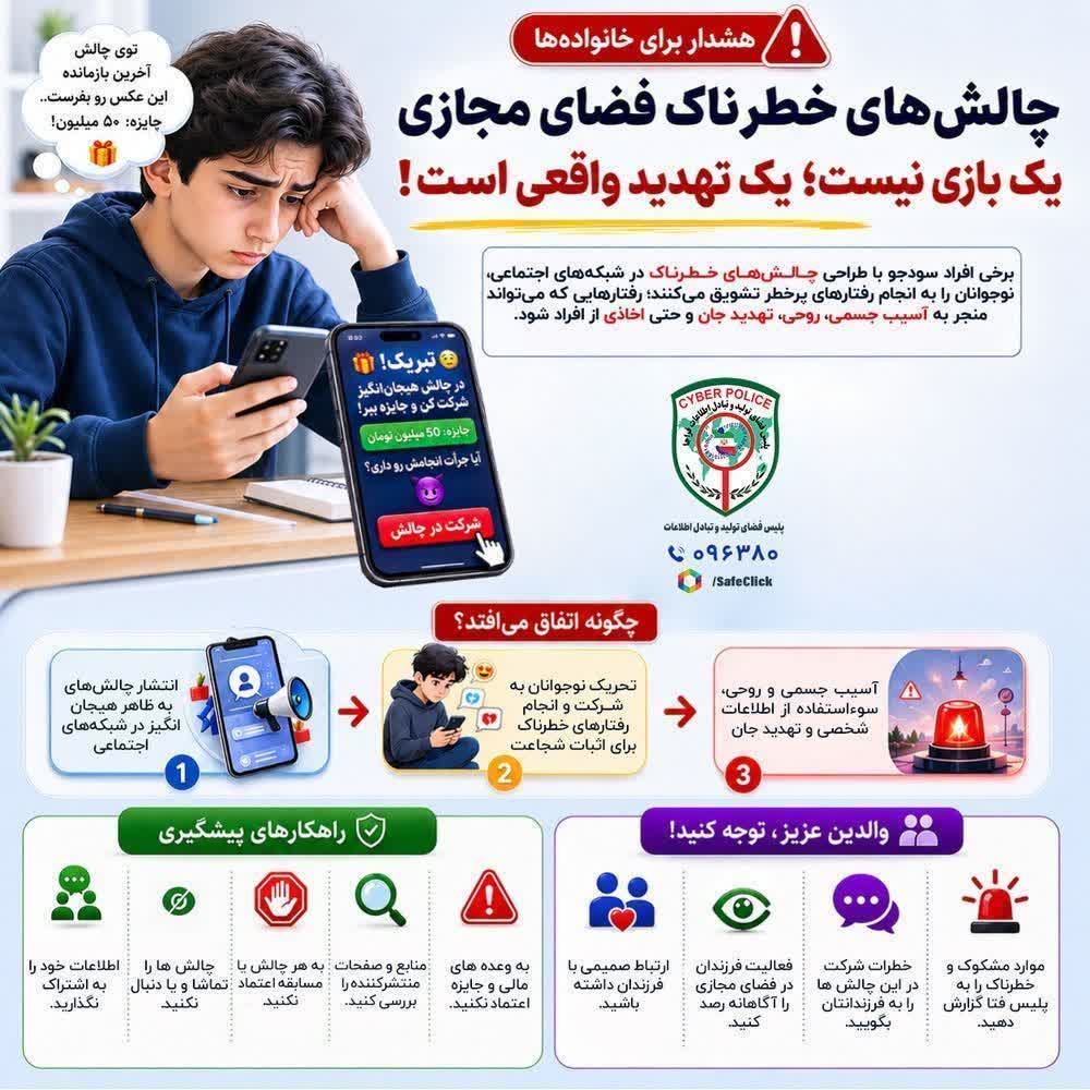 هشدار درباره چالش‌های خطرناک فضای مجازی برای نوجوانان و جوانان