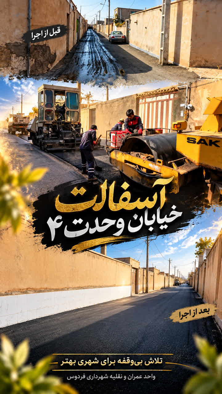 آسفالت خیابان وحدت ۴ شهر فردوس توسط شهرداری